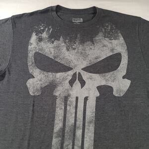 Marvel Punisher Casual Crew Neck Short Sleeve Graphic Shirt Mens Size M Gray